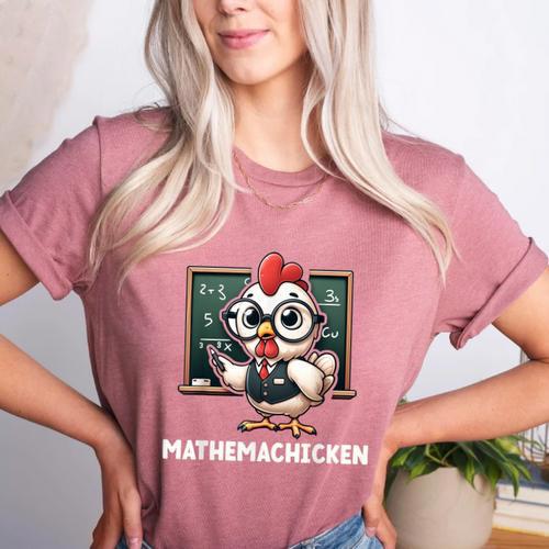 Math Teacher Chicken Mathemachicken Pun Women's Heather T-Shirt - teacherstshirts.com