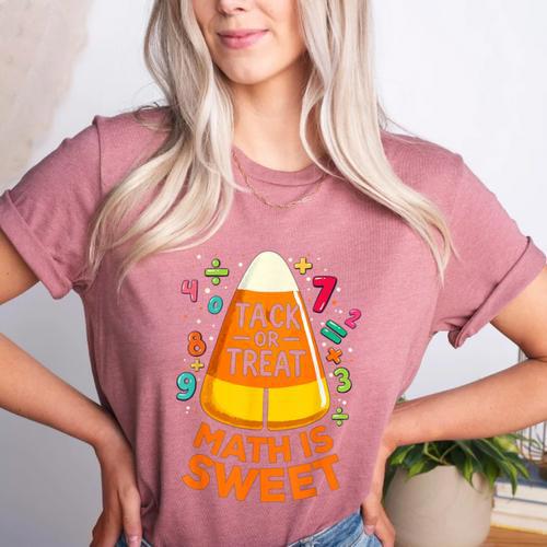 Math Teacher Halloween Costume Trick Or Treat Math Sweet Women's Heather T-Shirt - teacherstshirts.com