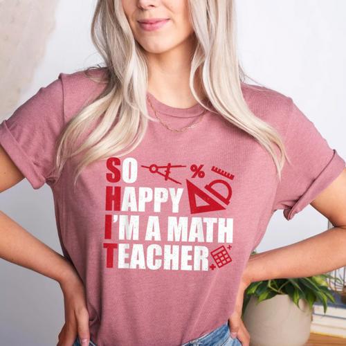 Math Teacher School So Happy I'm A Math Teacher Women's Heather T-Shirt - teacherstshirts.com UK