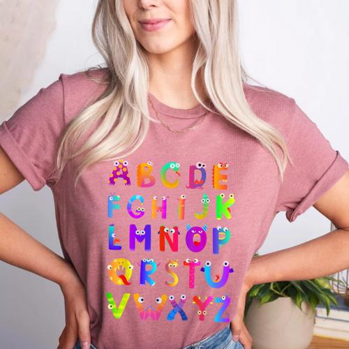 Monster ABC Cute Alphabet Halloween Teacher Costume Kids Women's Heather T-Shirt - teacherstshirts.com DE