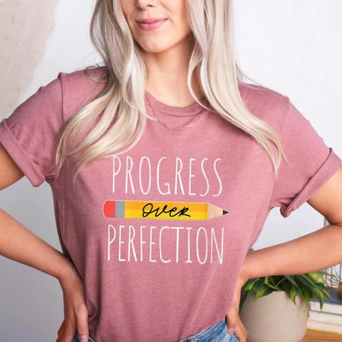 Motivational Progress Over Perfection Back To School Teacher Women's Heather T-Shirt - teacherstshirts.com AU