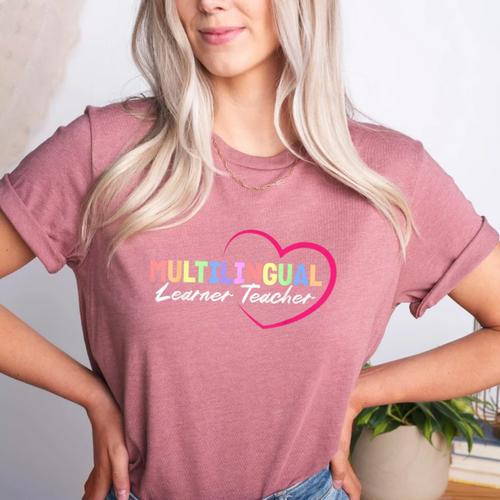 Multilingual Learner Teacher Heart Women's Heather T-Shirt - teacherstshirts.com UK