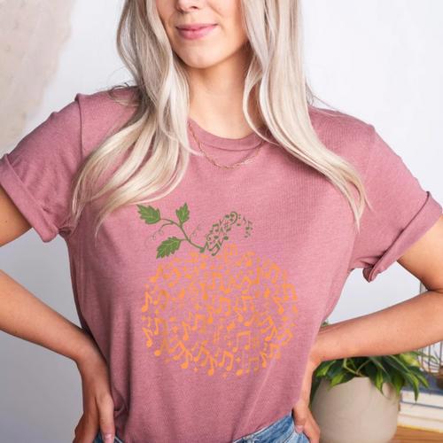 Music Notes Pumpkin Fall Music Teacher Autumn Halloween Women's Heather T-Shirt - teacherstshirts.com AU