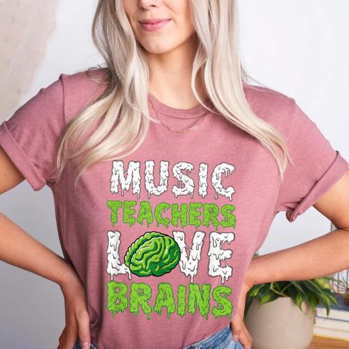 Music Teachers Love Brains Cute Teaching Halloween Women's Heather T-Shirt - teacherstshirts.com AU