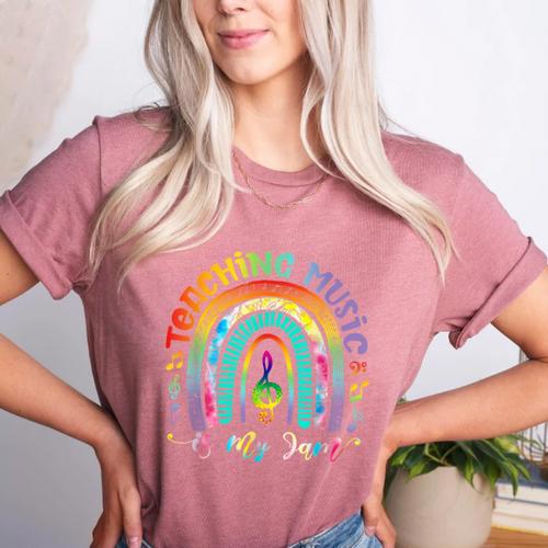 Musical Teacher Teaching Music Is My Jam Rainbow Tie Dye Women's Heather T-Shirt - teacherstshirts.com UK