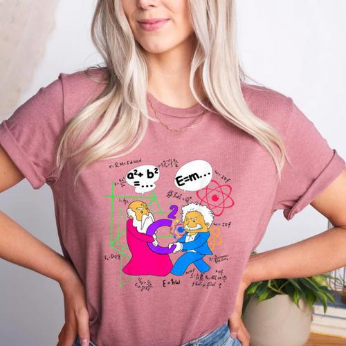 Nerdy Pythagoras Fighting Over C Squared Math Teacher Women's Heather T-Shirt - teacherstshirts.com AU