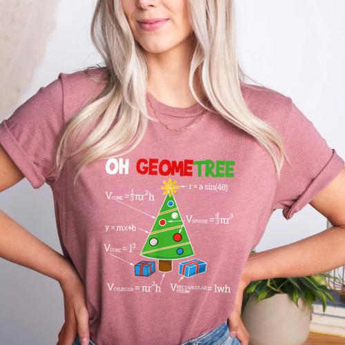 Oh Geometree Christmas Tree Geometry Math Teacher Women's Heather T-Shirt - teacherstshirts.com AU