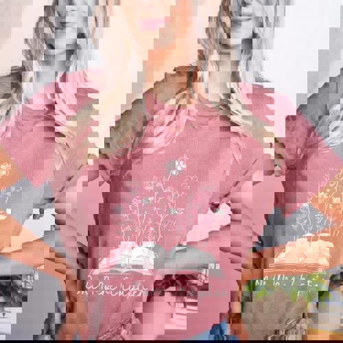 One-More Chapter Wildflower Reading Teacher Library Bookish Women&#x27;s Heather T-Shirt - teacherstshirts.com