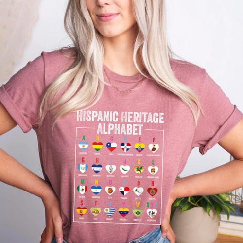 Hispanic Flags Alphabet Hearts Latin Heritage For Teacher Women's Heather T-Shirt - teacherstshirts.com AU