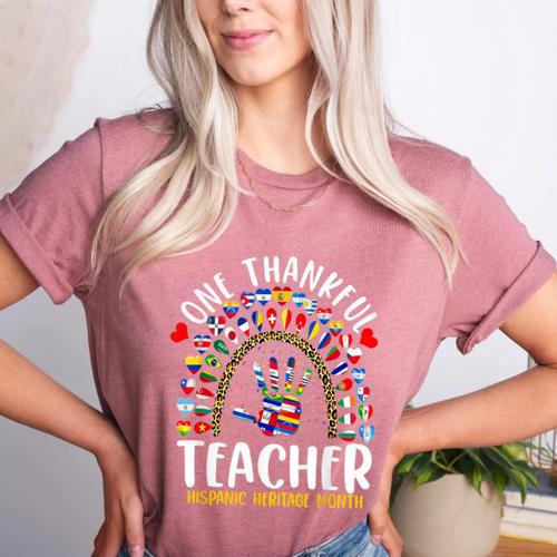 Hispanic Heritage Month One Thankful Teacher Rainbow Women's Heather T-Shirt - teacherstshirts.com AU