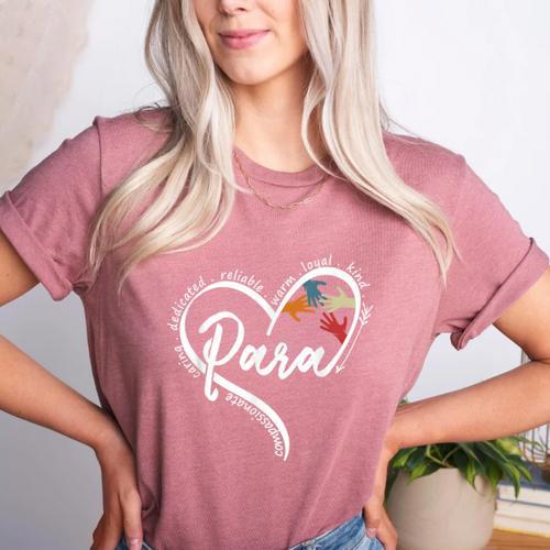 Para Heart Paraprofessional Teacher Paraeducator Women's Heather T-Shirt - teacherstshirts.com CA