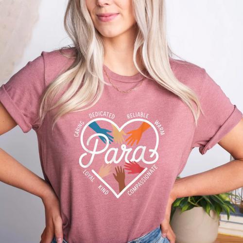 Para Heart Paraprofessional Teacher Paraeducator Women's Heather T-Shirt - teacherstshirts.com CA