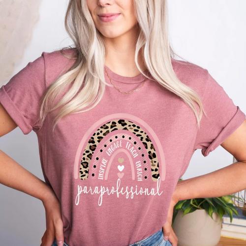 Paraprofessional Rainbow Para Teacher Parapro Women's Heather T-Shirt - teacherstshirts.com DE