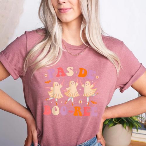Pas De BOO-Rée Ballet Ghost Dancer Dance Teacher Halloween Women's Heather T-Shirt - teacherstshirts.com CA
