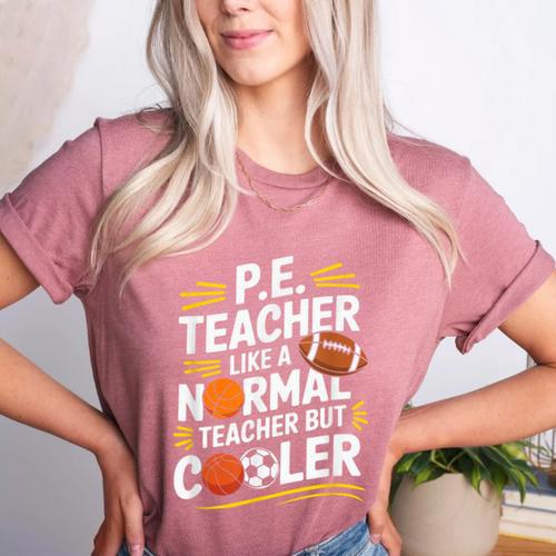 PE Coach PE Teacher Like Normal Teacher But Cooler Women's Heather T-Shirt - teacherstshirts.com AU