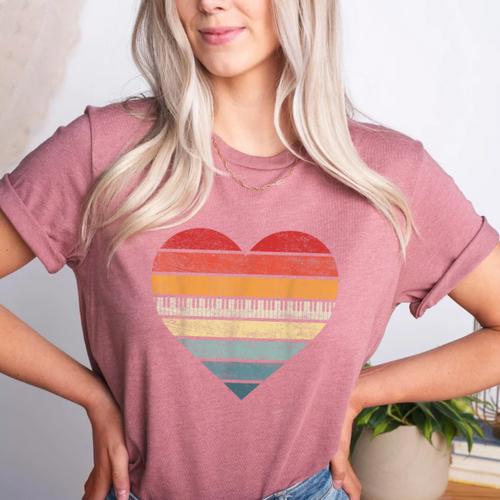 Pianist Retro Sunset Piano Keyboard Player Teacher Women's Heather T-Shirt - teacherstshirts.com AU
