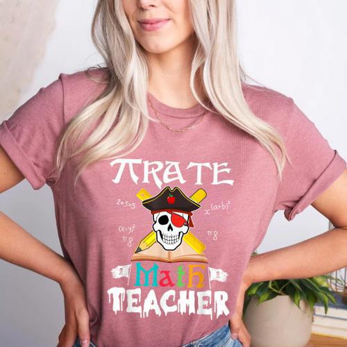Pirate Math Teacher Skull Pirate Halloween Costume Women's Heather T-Shirt - teacherstshirts.com AU