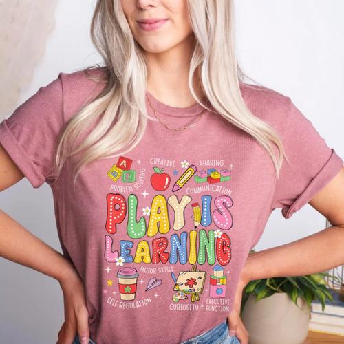 Play Is Learning Teacher First Day Of School Back To School Women's Heather T-Shirt - teacherstshirts.com AU