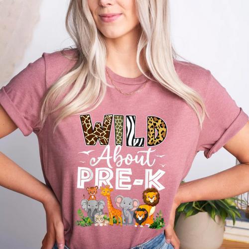Pre-k Teacher Kids Back To School Wild About Pre-k Women's Heather T-Shirt - teacherstshirts.com