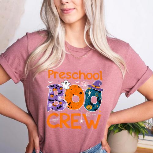 Preschool Boo Crew Preschool Halloween Teacher Kids Women's Heather T-Shirt - teacherstshirts.com AU
