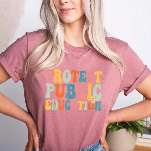 Protect Public Education Public Teacher School Women's Heather T-Shirt - teacherstshirts.com AU