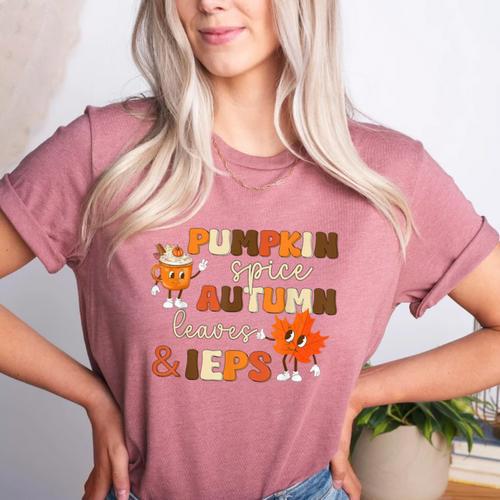 Pumpkin Spice Autumn Leaves IEPS Sped Teacher Fall Women's Heather T-Shirt - teacherstshirts.com AU
