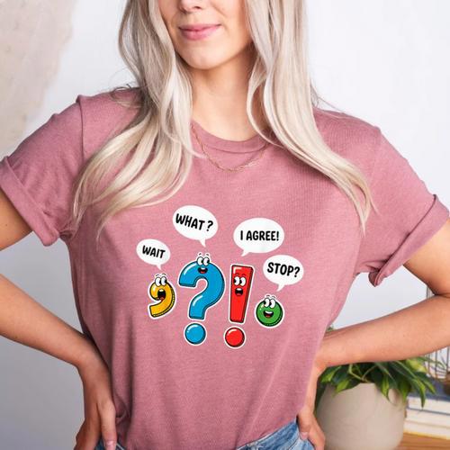 Punctuation Marks Wait What I Agree Stop English Teacher Women's Heather T-Shirt - teacherstshirts.com