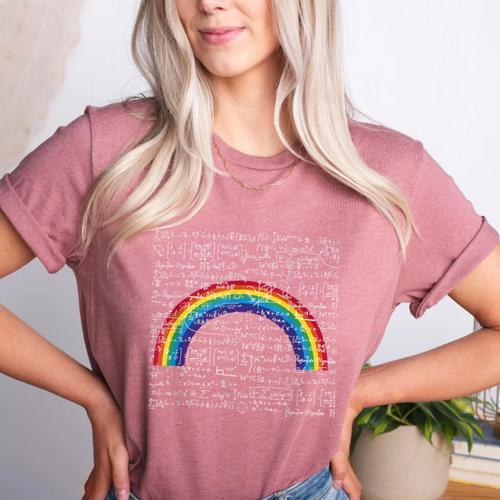 Rainbow Math Equation Teacher Nerd Retro LGBT Gay Pride Flag Women's Heather T-Shirt - teacherstshirts.com