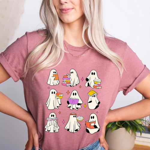 Read More Books Spooky Teacher Halloween Ghost Reading Book Women's Heather T-Shirt - teacherstshirts.com AU