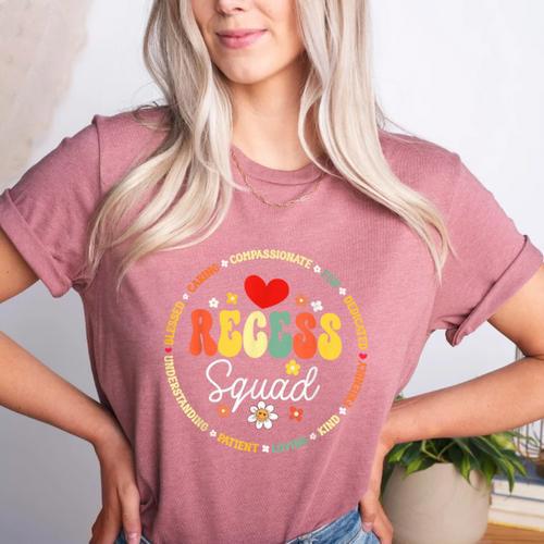 Recess Squad Crew Teachers Students Monitor Back To School Women's Heather T-Shirt - teacherstshirts.com UK