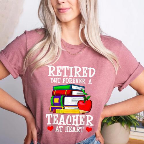 Retired But Forever a Teacher At Heart Teacher Retirement Women's Heather T-Shirt - teacherstshirts.com CA