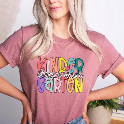 Retro Kindergarten Dream Team Back To School Teacher Kids Women's Heather T-Shirt - teacherstshirts.com CA