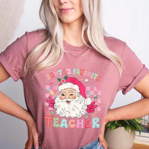 Santa Favorite Teacher Shirt Teacher Christmas Women's Heather T-Shirt - teacherstshirts.com AU