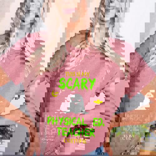 Scary Physical Education Ed Teacher Costume Halloween Easy Women&#x27;s Heather T-Shirt - teacherstshirts.com