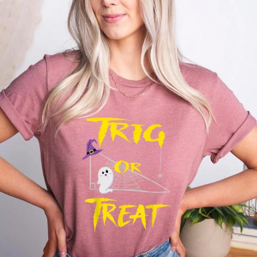 School Math Teacher Halloween 2022 Trig Or Treat Shirt Women's Heather T-Shirt - teacherstshirts.com UK