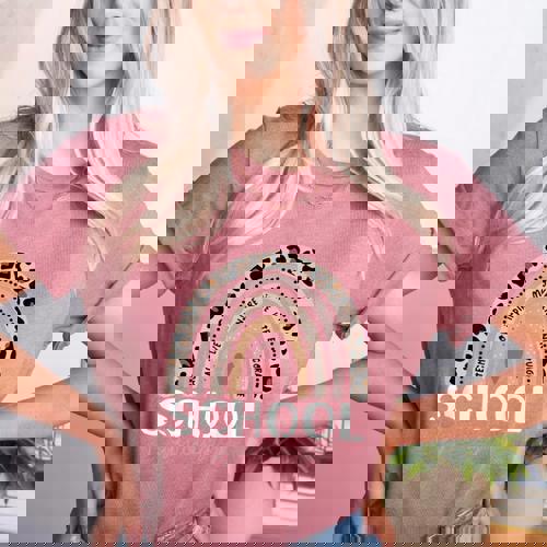 School Psych Teacher School Psychologist Leopard Rainbow Women&#x27;s Heather T-Shirt - teacherstshirts.com