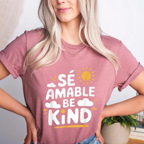 SÉ AMABLE Be Kind Bilingual Teacher Maestra Spanish Teacher Women's Heather T-Shirt - teacherstshirts.com UK