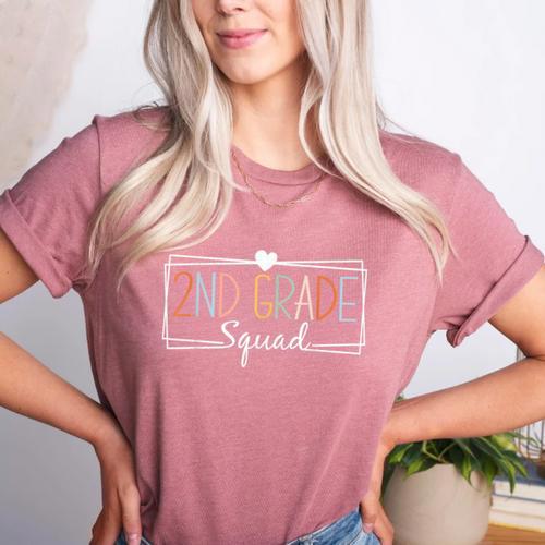 Second Grade Squad Teachers Kids 2nd Grade Back To School Women's Heather T-Shirt - teacherstshirts.com UK