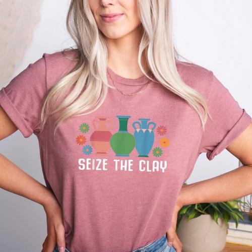 Seize The Clay Pottery Teacher Ceramics Potter Maker Women's Heather T-Shirt - teacherstshirts.com DE