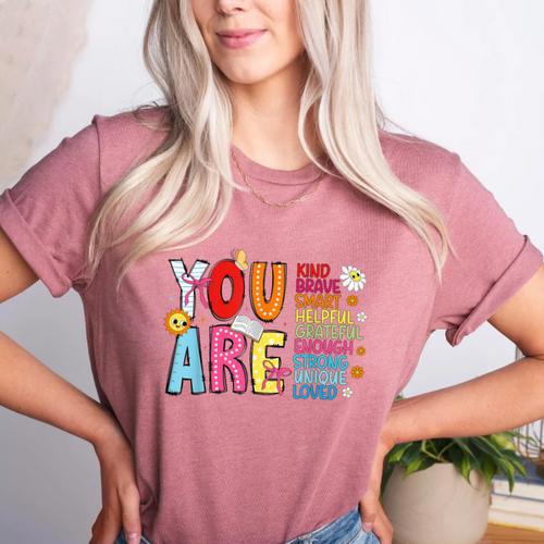 You Are Smart Brave Strong Kind Loved Motivation Teacher Kid Women's Heather T-Shirt - teacherstshirts.com AU