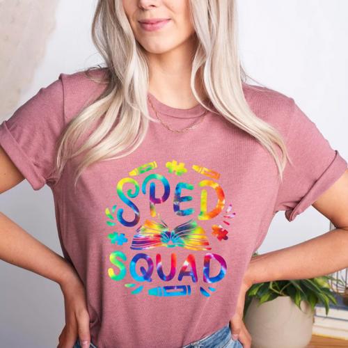 Special Education Teacher Sped Squad SPED Teacher Tie Dye Women's Heather T-Shirt - teacherstshirts.com DE