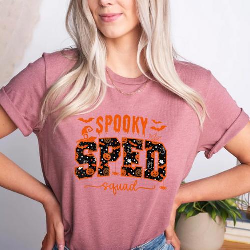 Sped Squad Team Special Education Teacher Halloween Women's Heather T-Shirt - teacherstshirts.com AU