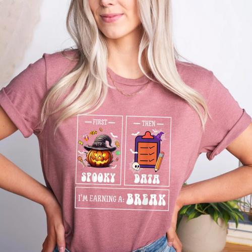 Sped Teacher Halloween First Spooky Then Data Sped Ed Team Women's Heather T-Shirt - teacherstshirts.com AU