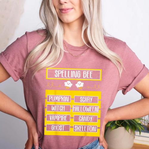 Spelling Bee Halloween Teachers Bee Spelling Competition Women's Heather T-Shirt - teacherstshirts.com