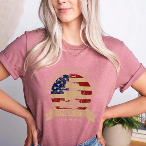 Spilling The Tea Since 1773 Vintage Us History Teacher Women's Heather T-Shirt - teacherstshirts.com AU
