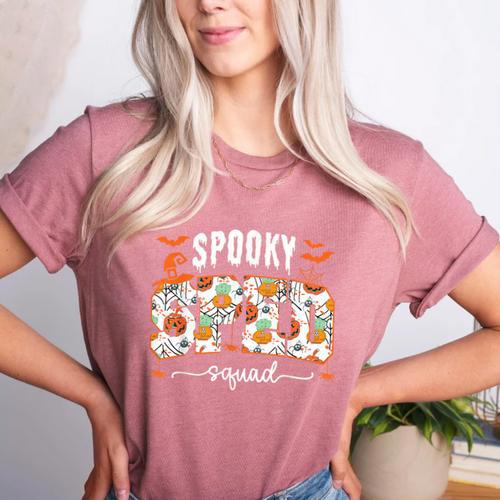 Spooky SPED Squad Special Education Teacher Halloween Ghost Women's Heather T-Shirt - teacherstshirts.com DE