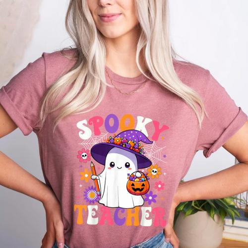 Spooky Teacher Halloween Cute Halloween Teacher Ghost Women's Heather T-Shirt - teacherstshirts.com AU