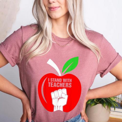 I Stand With Teachers Tshirt Women's Heather T-Shirt - teacherstshirts.com DE