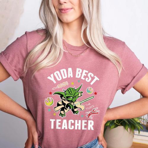 Star Wars Yoda Best Teacher Icons Women's Heather T-Shirt - teacherstshirts.com