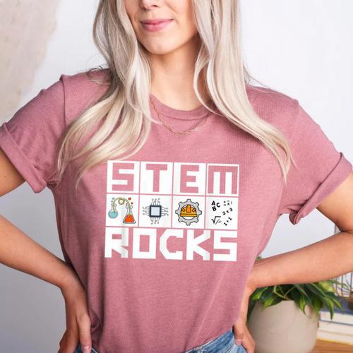 STEM Rocks Science Technology Engineering Math STEM Teacher Women's Heather T-Shirt - teacherstshirts.com AU